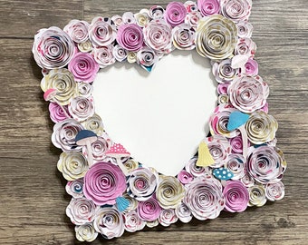 Mushroom themed Flower Picture Frame, brightly colored Flower Photo Frame , Rose Picture Frame | Fairy Photo Frame | Floral Decor