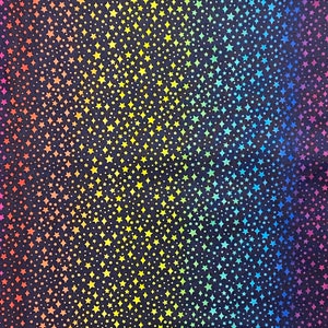Rainbow stars cotton woven fabric, rainbow fabric by the yard, cotton fabric, colorful fabric, blender fabric, Galaxy fabric
