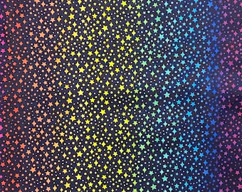 Tkanina bawełniana w tęczowe gwiazdy, tkanina tęczowa cięta na wymiar, tkanina bawełniana, tkanina kolorowa, tkanina blenderowa, tkanina Galaxy