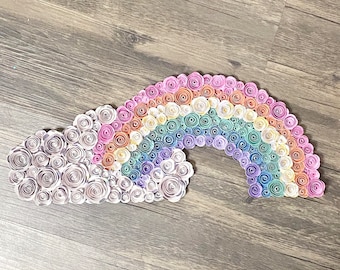Paper flower rainbow artworks, rainbow mosaic, rainbow baby gift, pride gift, rainbow flowers, rainbow decor, pastel rainbow art