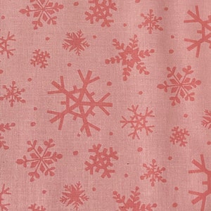 Pink snowflake cotton woven fabric, winter fabric by the yard, cotton fabric, holiday fabric, pink Christmas fabric, snow fabric