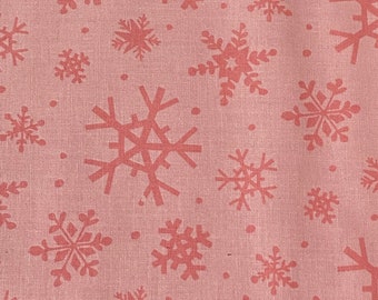 Pink snowflake cotton woven fabric, winter fabric by the yard, cotton fabric, holiday fabric, pink Christmas fabric, snow fabric