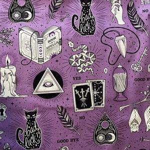 Purple spooky cotton woven fabric, Halloween fabric by the yard, cotton fabric, goth fabric, occult fabric, spooky fabric, purple fabric