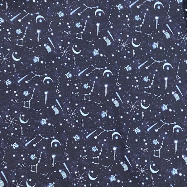 Indigo galaxy cotton woven fabric, galaxy fabric by the yard, cotton fabric, mask fabric, moon fabric, stars fabric, witchy fabric