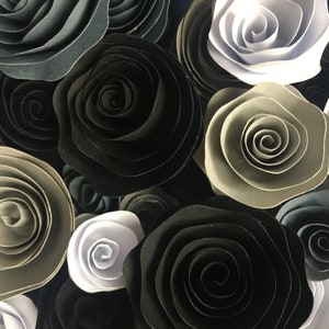 Black, Gray, and White Paper Roses | Gray Paper Flowers | Small Handmade Paper Flowers | Handmade Paper Roses | Paper Embellishments