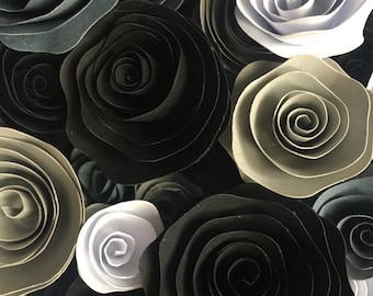 Black, Gray, and White Paper Roses | Gray Paper Flowers | Small Handmade Paper Flowers | Handmade Paper Roses | Paper Embellishments