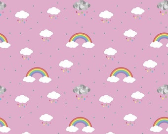 Pink rainbow cotton woven fabric, rainbow fabric by the yard, cotton fabric, Dream In Color fabric, unique fabric, pride fabric, pink fabric