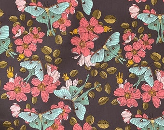 Luna moth cotton woven fabric, woodland moth fabric by the yard, cotton fabric, witchy fabric, forest fabric, cottagecore fabric