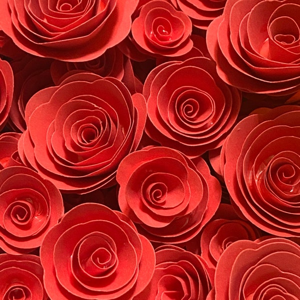 Red Paper Roses | Solid Red Paper Flowers | Small Handmade Paper Flowers | Handmade Paper Roses | Paper Embellishments | Red Wedding Flowers