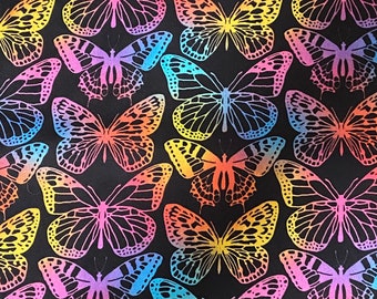 Rainbow butterfly cotton woven fabric, rainbow butterfly fabric by the yard, cotton fabric, colorful fabric, fun fabric, pride fabric