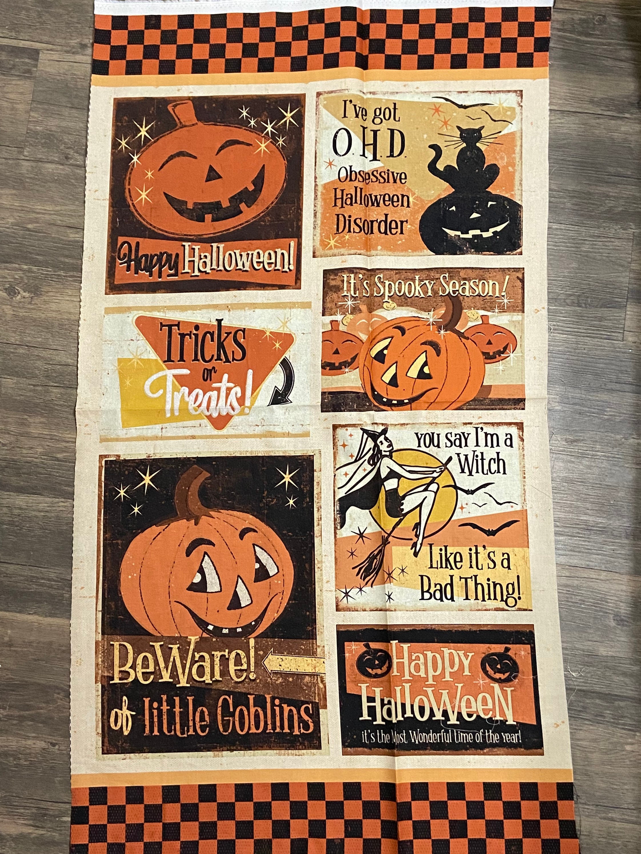 Retrostyle Halloween Fabric Panel Halloween Cotton Woven Etsy