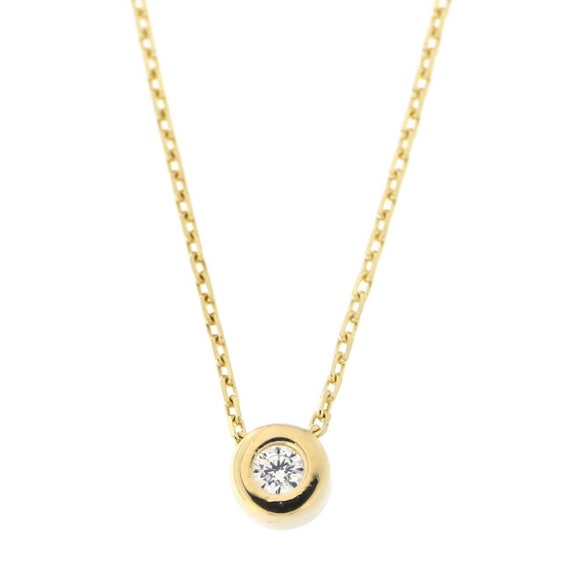 14k Yellow White Or Rose Gold Tiny Bezel Set Cubic Zirconia - Cubic Zirconia Solitaire Pendant Necklace White Gold