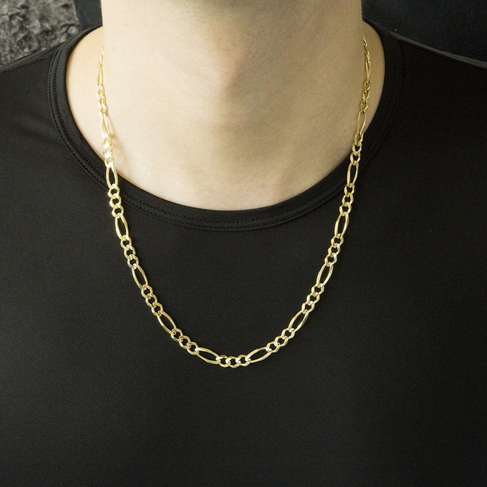 Men's 14k Solid Yellow Gold Figaro 6mm Chain Necklace Etsy