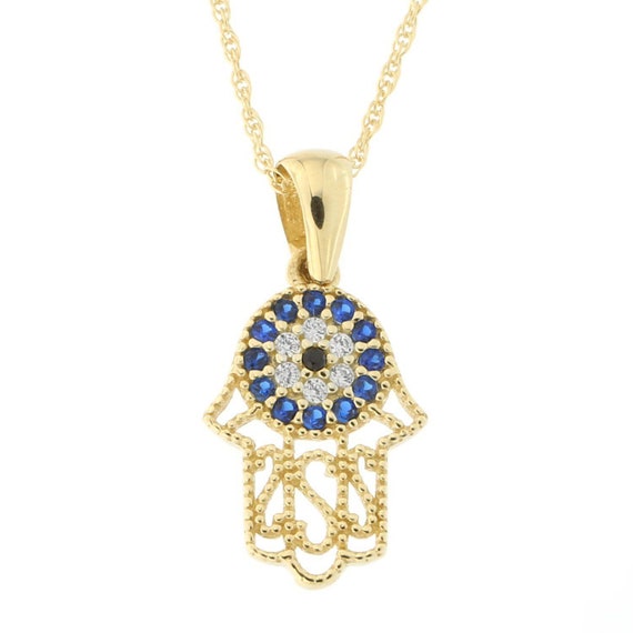 Beauniq 14k White/Yellow Gold Cubic Zirconia Hamsa Pendant Necklace Beauniq 14k White/Yellow Gold Cubic Zirconia Hamsa Pendant Necklace