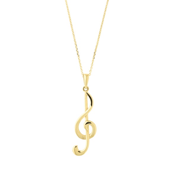 14K Yellow Gold Treble Clef Charm Music Note Jewelry