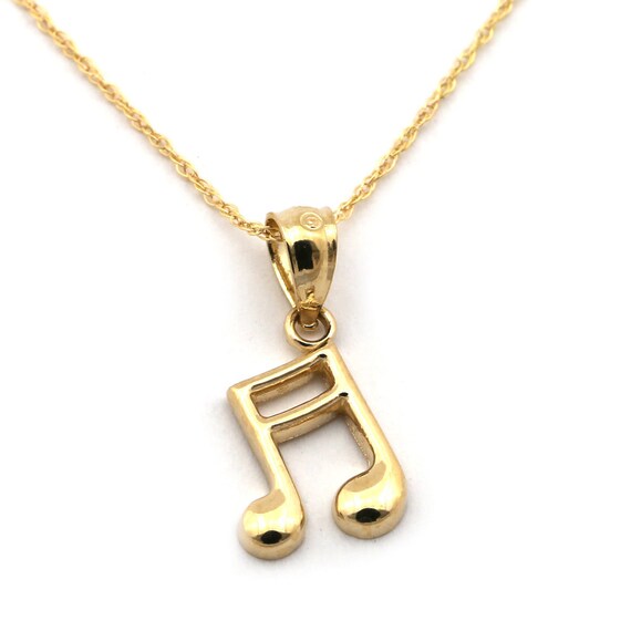 Fine 14k Yellow Gold Music Note Pendant Bass Clef Necklace