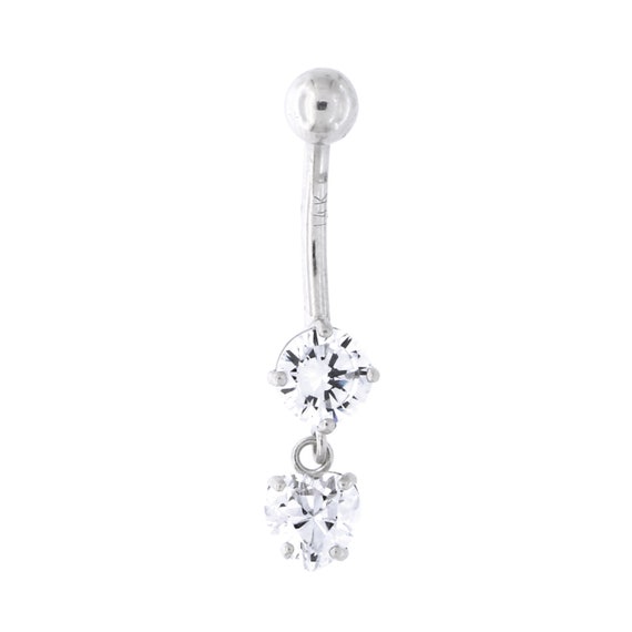 14K YELLOW GOLD TRIPLE PLATED SQUARE DANGLE SIMULATED DIAMOND BELLY NAVEL RING