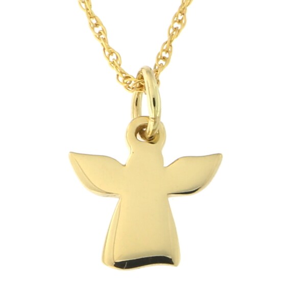 14k Yellow Gold Tiny Angel Pendant Necklace Everyday Layering Dainty