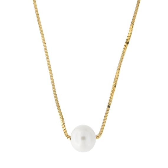 14k Yellow//White Gold Solitaire 5mm Freshwater Cultured Pearl Pendant Necklace