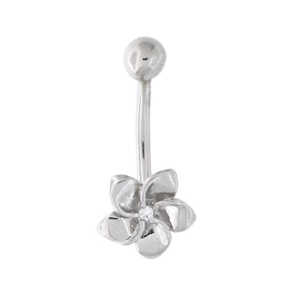 Sterling Silver 1.2 mm Cubic Zirconia Plumeria Flower Ring