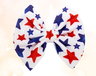 Red White and Blue Hair Bow | Red White and Blue Stars Girls Bows, Headwrap, Bow on Clip Nylon, Infant Bows | Sibling Matching | Mommy & Me