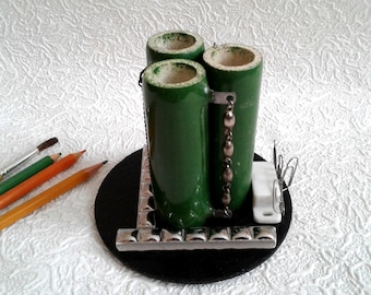 Ceramic pen holder Unusual gift for man women teacher Green industrial pencil container Repurposed ceramic pipe Steampunk decor