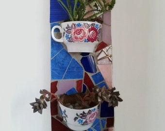 Mosaic succulent vertical planter Outdoor hanging garden art for airplants herb Mosaic wall art Gift for her mum women grandma
