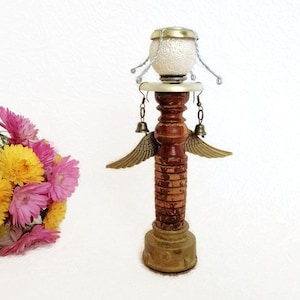 Rustic wooden angel Guardian sculpture Steampunk doll Assemblage art Mixed media ornament Found object decor Unusual gift for men women