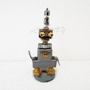 Computer geek robot sculpture Bot art Found object Assemblage art dolls Junk metal artwork Desk industrial figurine Unusual gift for men