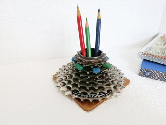 Repurposed Bicycle Gear Pensil Holder For Men Tool Box Repurposed Bicycle Gear Pensil Holder