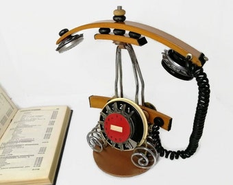 Unusual office business decor Rotary dial phone figurine Steampunk sculpture Unique gift for man women Telephone model simulator