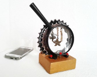 Metal bicycle art Bike gear decor Industrial sculpture for desk UNDERWATER Cellphone holder Steampunk Gift for men women sailor