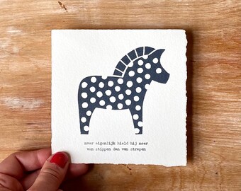 card | 13x13 | de zebra (the zebra) | handmade linocut print