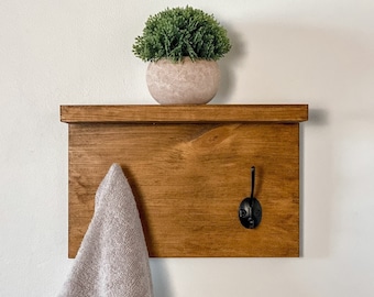 Rustic Towel Rack with Shelf | Handmade Rustic Coat Rack | Entryway Organization | Towel Hooks or Coat Hooks