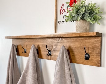 Rustic Towel Rack with Shelf | Handmade Rustic Coat Rack | Entryway Organization | Towel Hooks or Coat Hooks