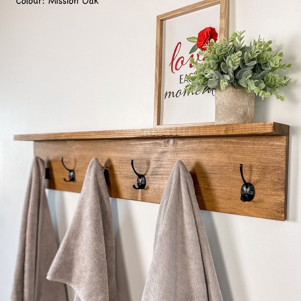 Rustic Towel Rack with Shelf | Handmade Rustic Coat Rack | Entryway Organization | Towel Hooks or Coat Hooks