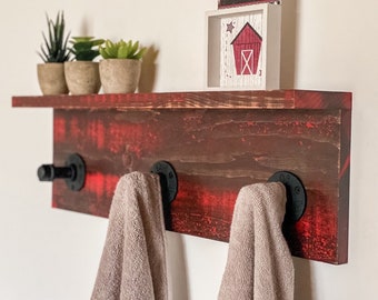 Industrial Towel Rack with Shelf | Handmade Rustic Coat Rack | Entryway Organization | Towel Hooks or Coat Hooks