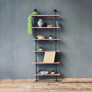 Industrial Wall Mount Ladder Shelf  | Rustic Bookshelf | Home & Living | Wall Mounted Rustic Standing Bookshelf | Floating Shelves