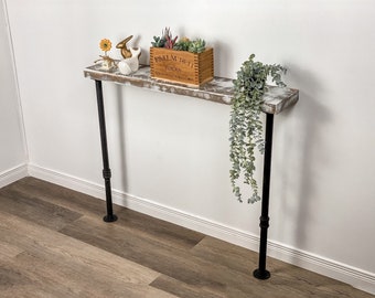 Rustic Narrow Console Table with Industrial Legs | Distressed Wood Shelving | Accent Table | Farmhouse Side Table | Living Room Sofa Table