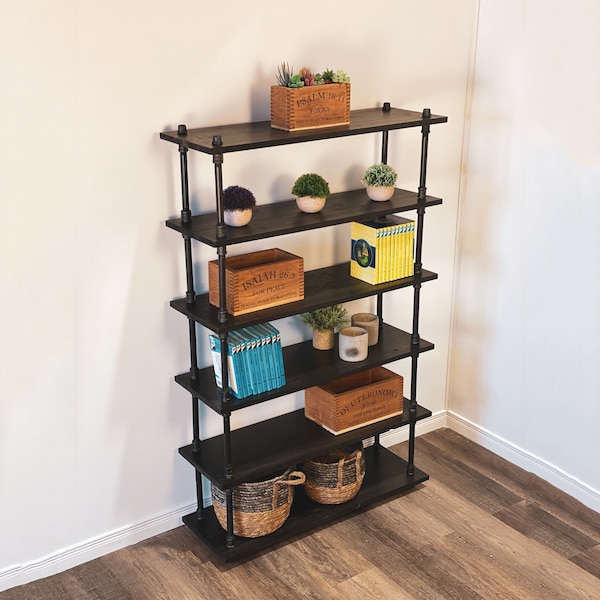 Industrial Pipe and Wood Shelf | Rustic Bookshelf | Home & Living | Free Standing Rustic Shelving Unit | Rustic Shelves