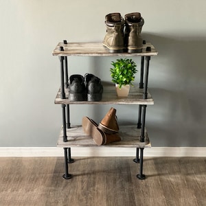 Rustic Shoe Rack 24" | Industrial Shoe Storage | Shoe Bench or Cabinet | Shoe Rack Bench Metal Wooden | Entryway Organizer