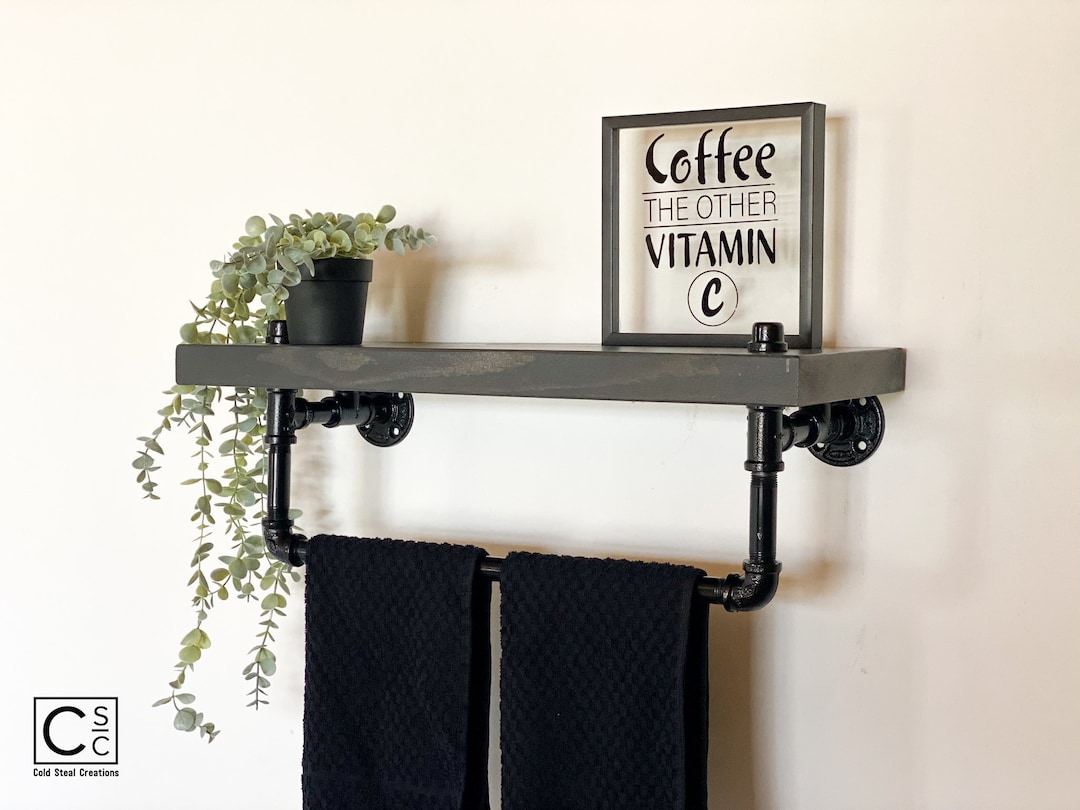 Industrial Towel Holder With Shelf Farmhouse Rustic Home Decor Towel ...