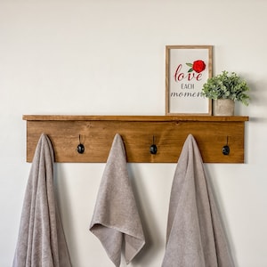 Rustic Towel Rack with Shelf Handmade Rustic Coat Rack Entryway Organization Towel Hooks or Coat Hooks image 4