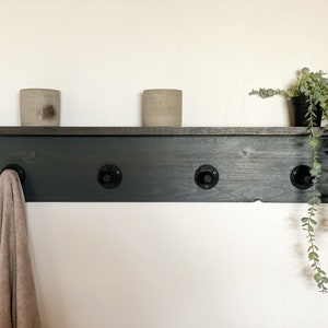 Industrial Towel Rack with Shelf | Handmade Rustic Coat Rack | Entryway Organization | Towel Hooks or Coat Hooks