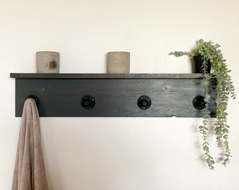 Industrial Towel Rack with Shelf | Handmade Rustic Coat Rack | Entryway Organization | Towel Hooks or Coat Hooks