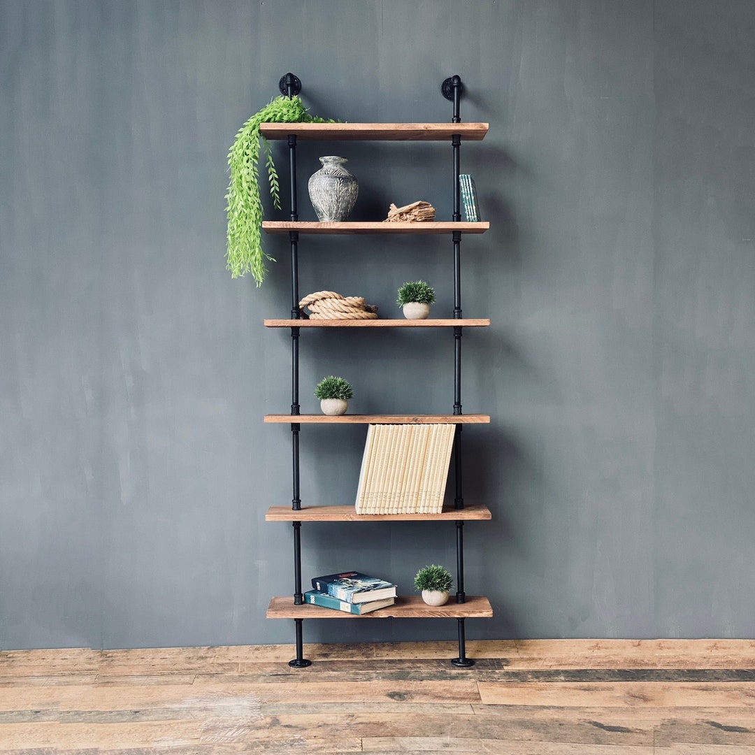 Industrial Wall Mount Ladder Shelf Rustic Bookshelf Home & Living Wall
