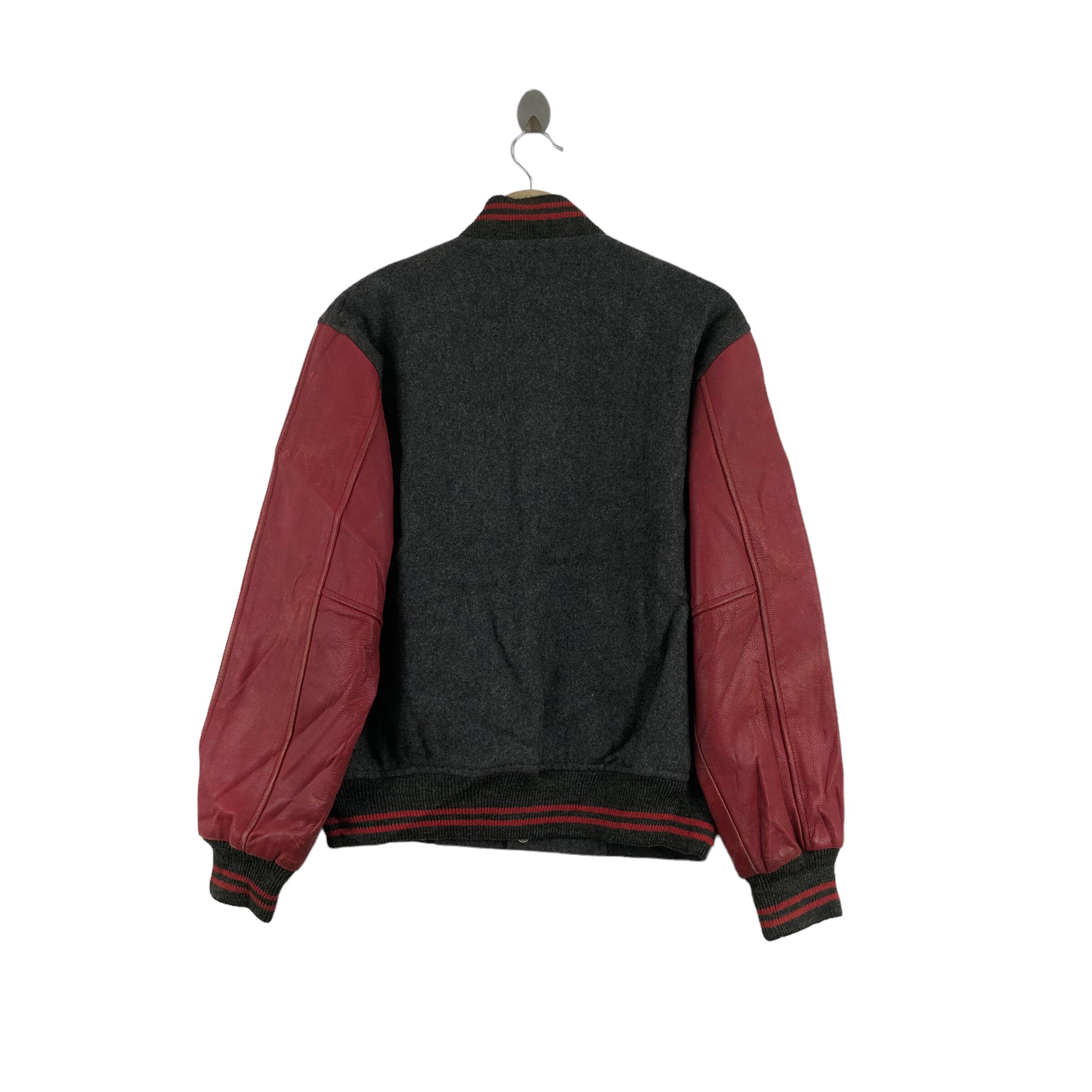 Vintage 90s MAC BETH Varsity Jacket Wool Leather Sleeve Big Logo 