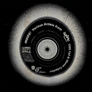 May include: A black and white compact disc with a circular design in the center. The disc has text that reads "INSIDE! Various Artists from babel 1995 Fall & Winter Collection" and "COMPACT GIFT VISITOR COME COME".