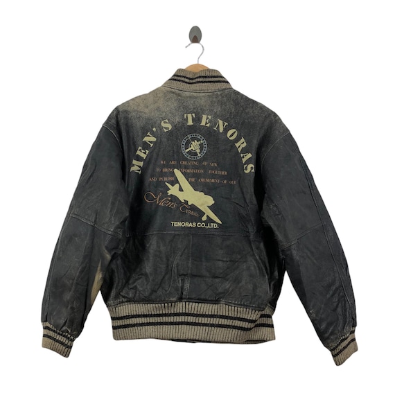Vintage 80s MEN'S TENORAS Leather Jacket Flight Logo Vintage