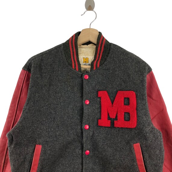 Vintage 90s MAC BETH Varsity Jacket Wool Leather Sleeve Big Logo